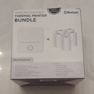 Bluetooth Wireless Portable Thermal Printer Bundle - White